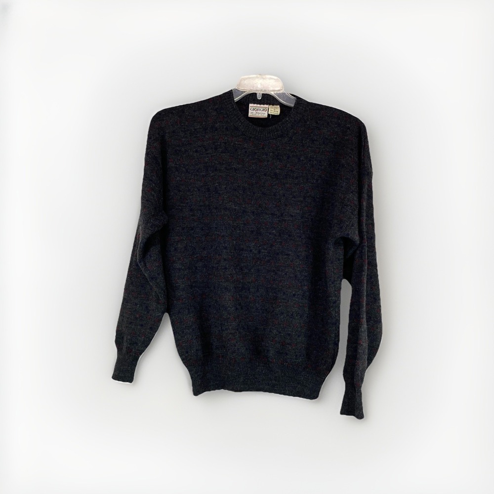 Vintage Giorgio di Firenze Italy Wool Blend Gray Micro Dot Crewneck Sweater M